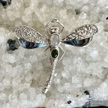 PD 09993 AB-(HANDMADE 925 BALI STERLING SILVER DRAGONFLY PENDANTS WITH ABALONE SHELL)